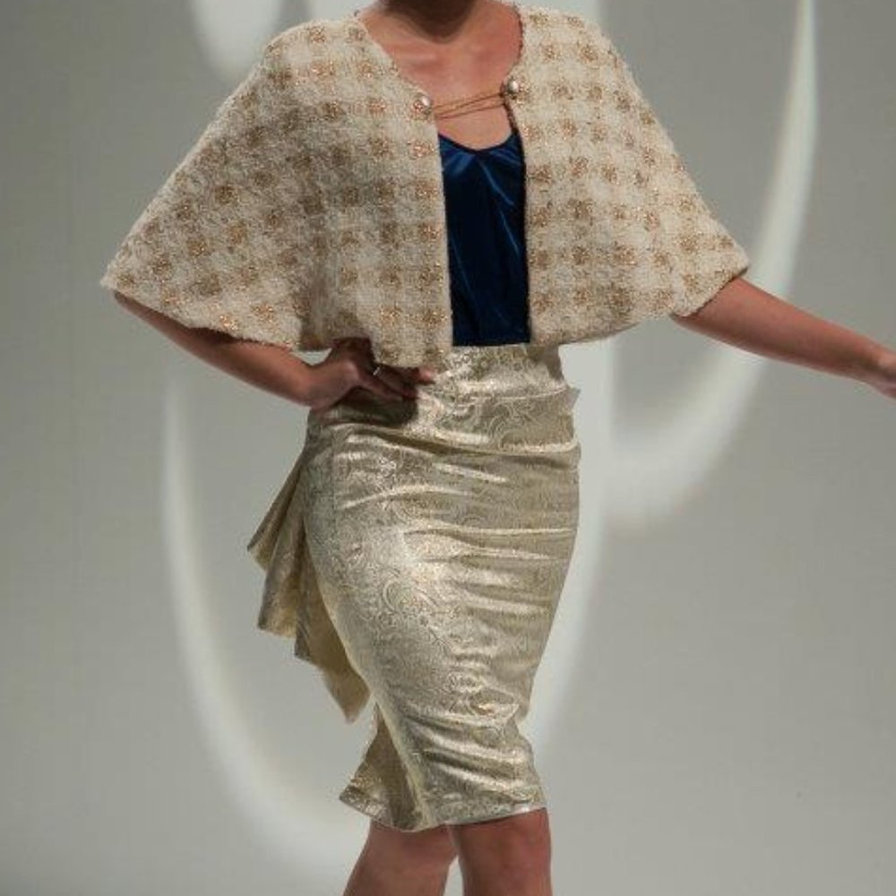 Gold Pencil Skirt w/ Bustle